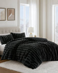 Madison Park Jasmine Faux Fur Comforter Set — Black, full bed view