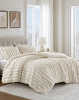 Madison Park Jasmine Faux Fur Comforter Set — Ivory, full bed view