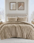 Madison Park Jasmine Faux Fur Comforter Set — Taupe, full bed view