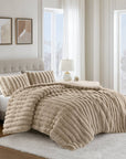 Madison Park Jasmine Faux Fur Comforter Set — Taupe, detail close-up