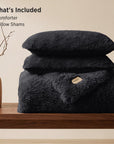 Black faux fur comforter set: 1 comforter and 2 pillow shams