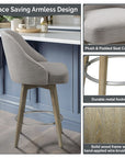 Pearce Swivel Upholstered Counter Stool with Solid Wood Legs & Metal Footrest