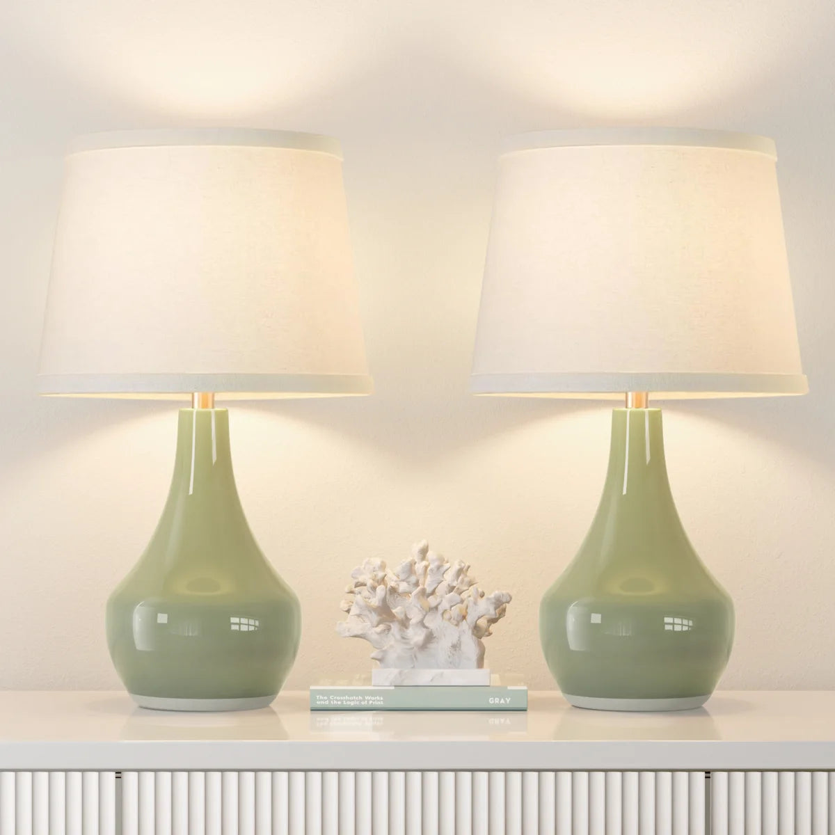 19.5" Ceramic Bedside Table Lamp with Socket Switch (Set of 2)