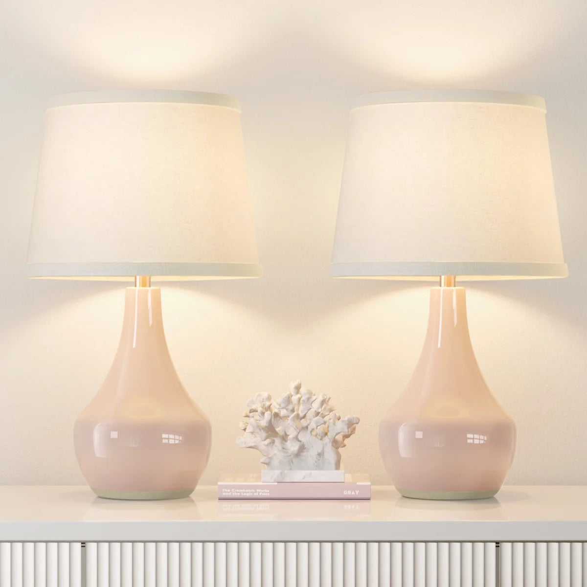 19.5" Ceramic Bedside Table Lamp with Socket Switch (Set of 2)