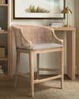 Playa Handcrafted Rattan & Wood Counter Stool – Natural Whitewash front view