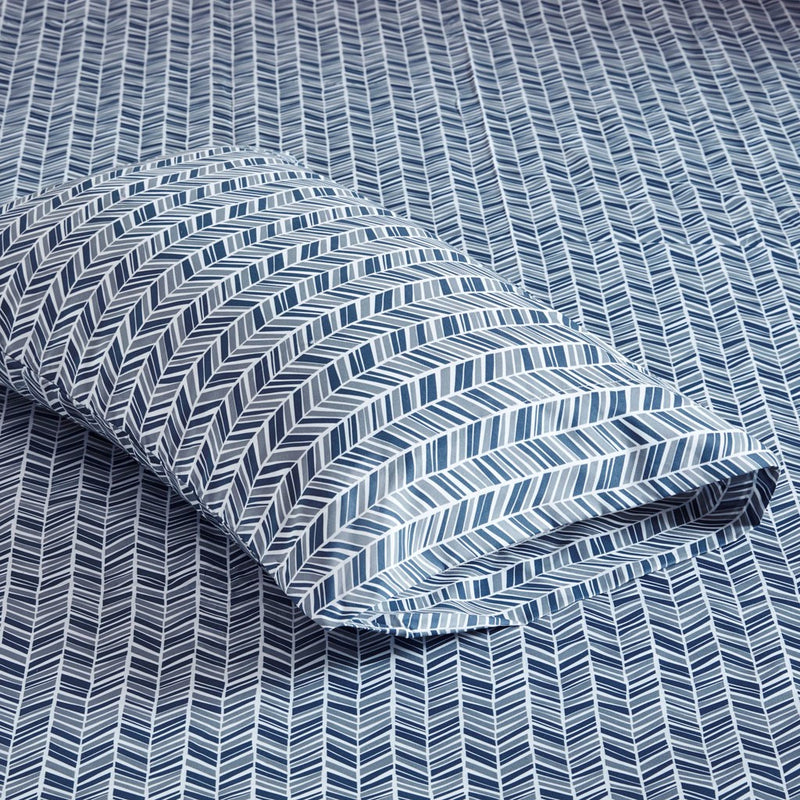 Microfiber Navy Blue & Grey Pattern Bedsheet By Intelligent Design