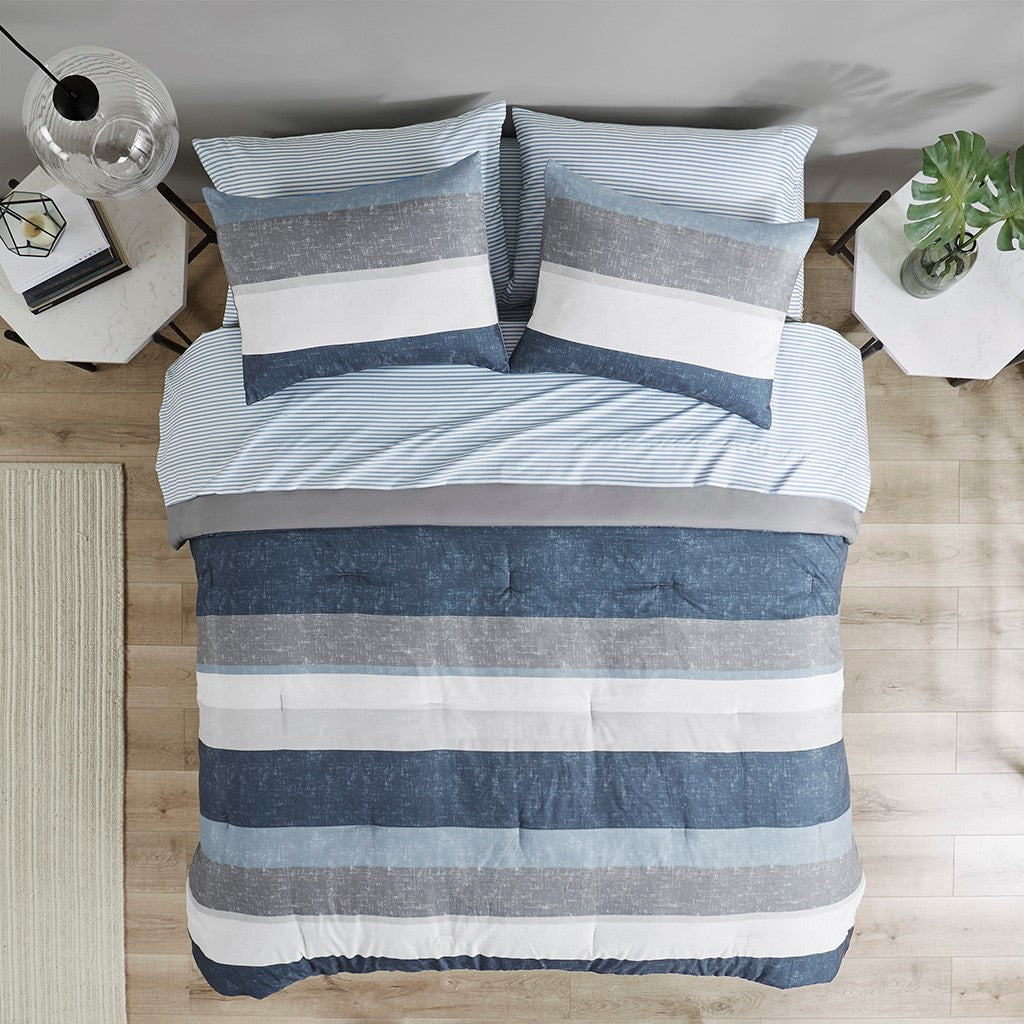 Jaxon Stripe 7 Piece Comforter  Set with Bed Sheets