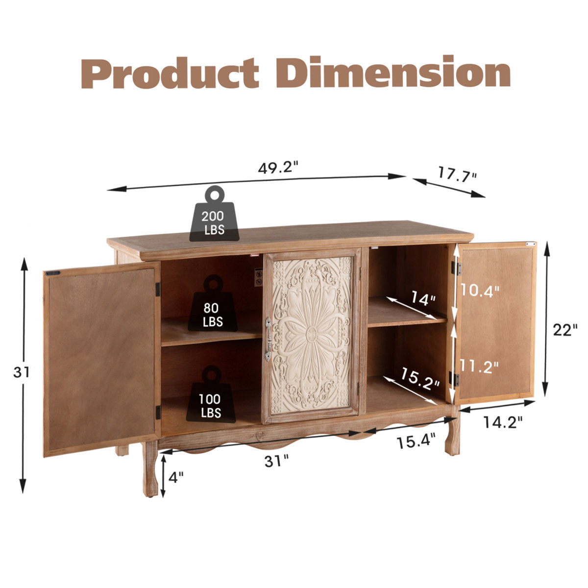 Natural Irim accent cabinet dimensions and shelf capacity