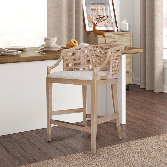 Playa Handcrafted Rattan &amp; Wood Counter Stool – side view