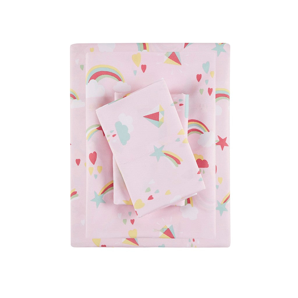 Pink Rainbow Bed Sheet Sets For Girls