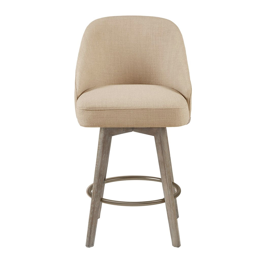Pearce Swivel Upholstered Counter Stool with Solid Wood Legs &amp; Metal Footrest