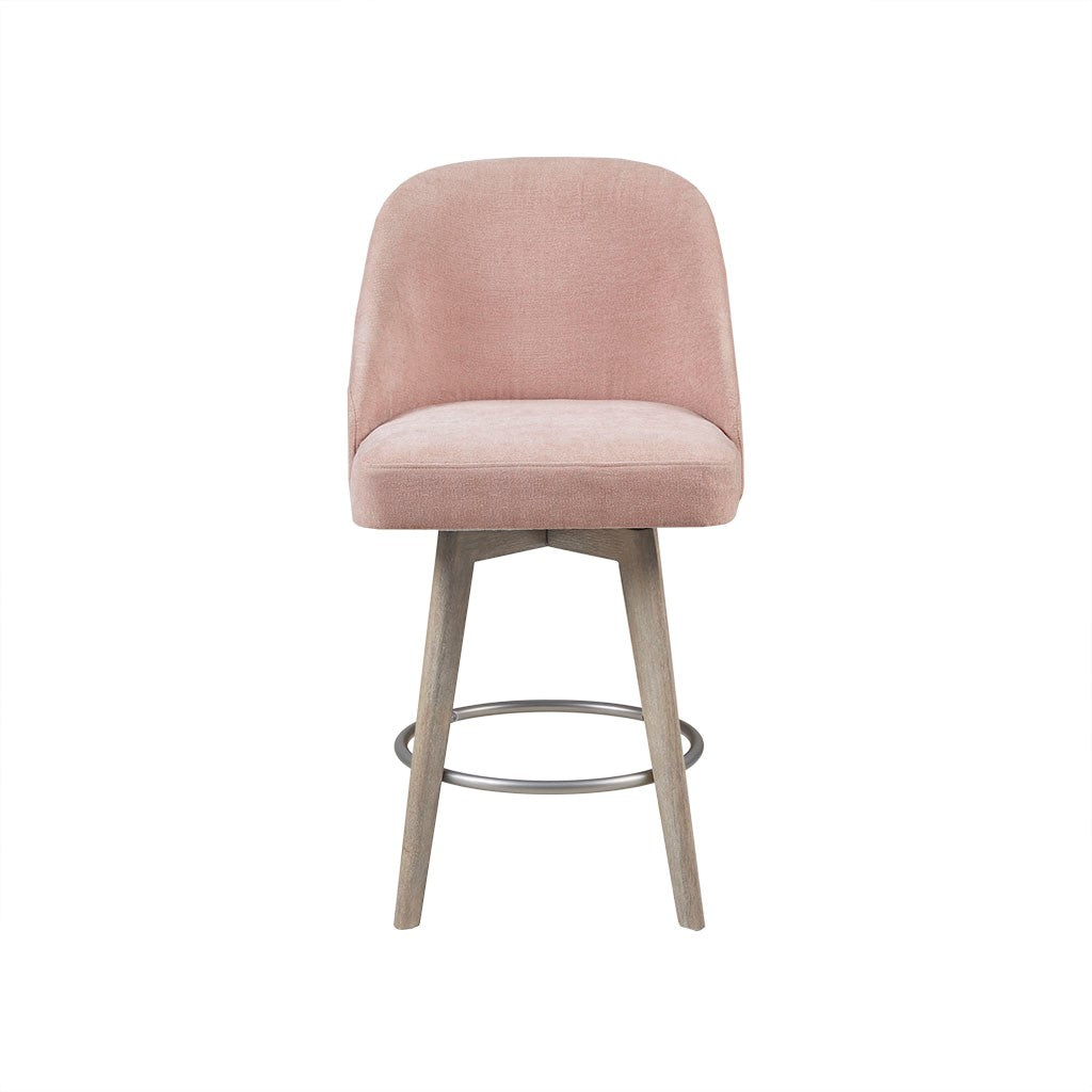 Pearce Swivel Upholstered Counter Stool with Solid Wood Legs &amp; Metal Footrest