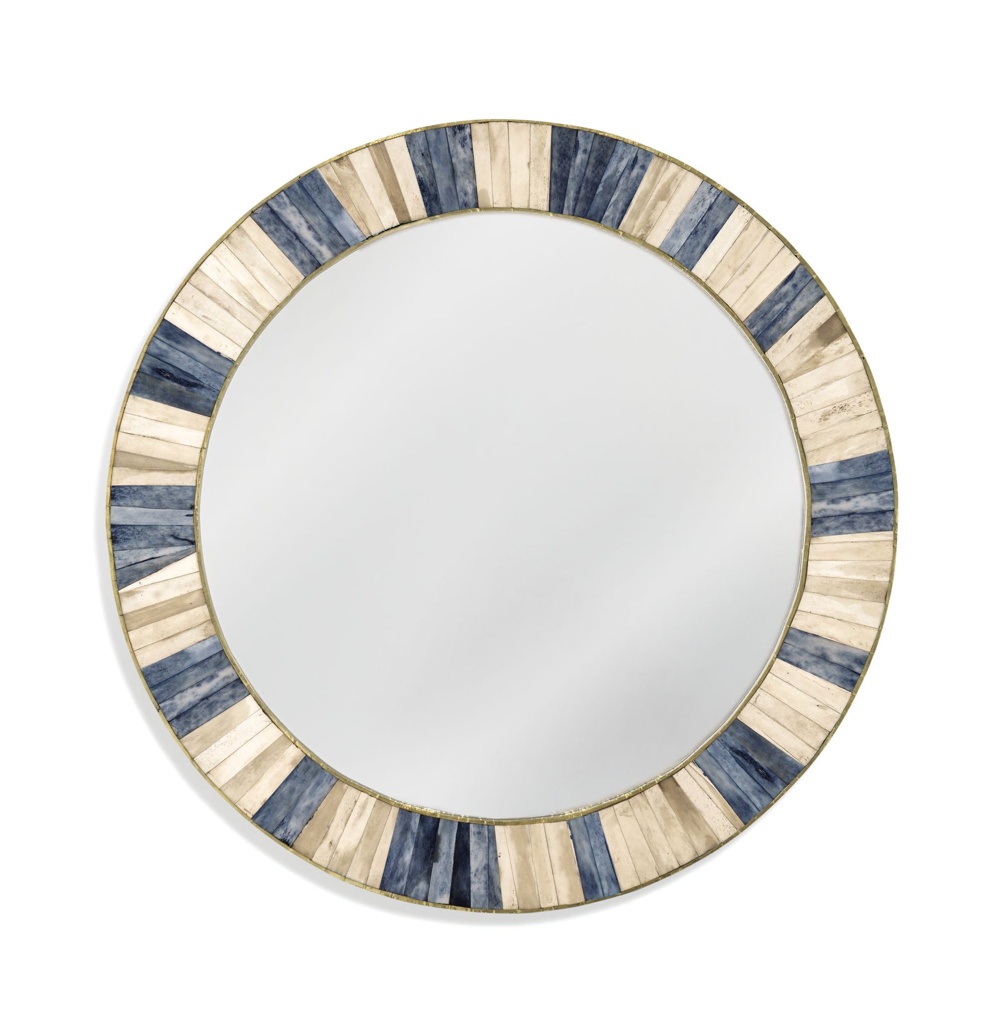 Latitude Run Keena Wall Mirror – round bone mosaic with brass cladding, front view