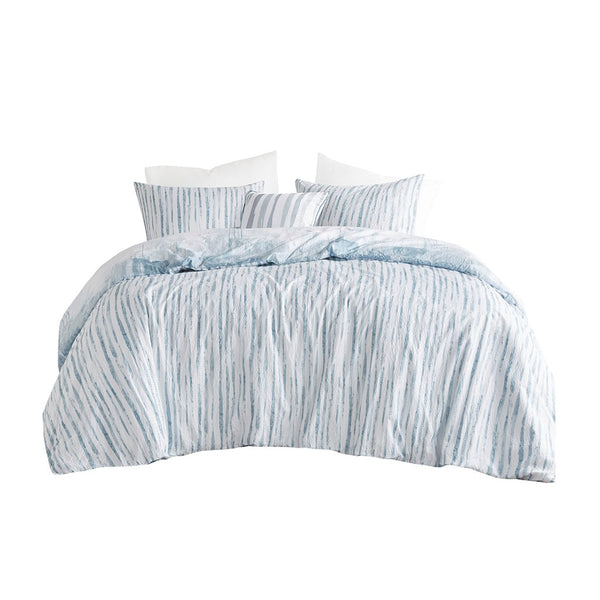 Brush Stroke 4 Piece Oversized Reversible Seersucker Comforter Set