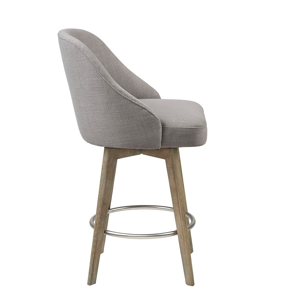 Pearce Swivel Upholstered Counter Stool with Solid Wood Legs &amp; Metal Footrest