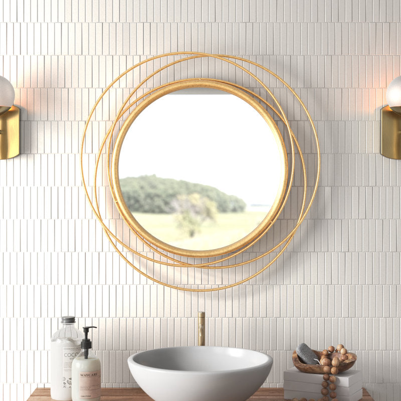 Mercury Row Ansley Round Metal Modern Wall Mirror - Gold finish front view