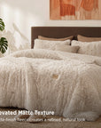 Beige faux fur comforter with elevated matte texture