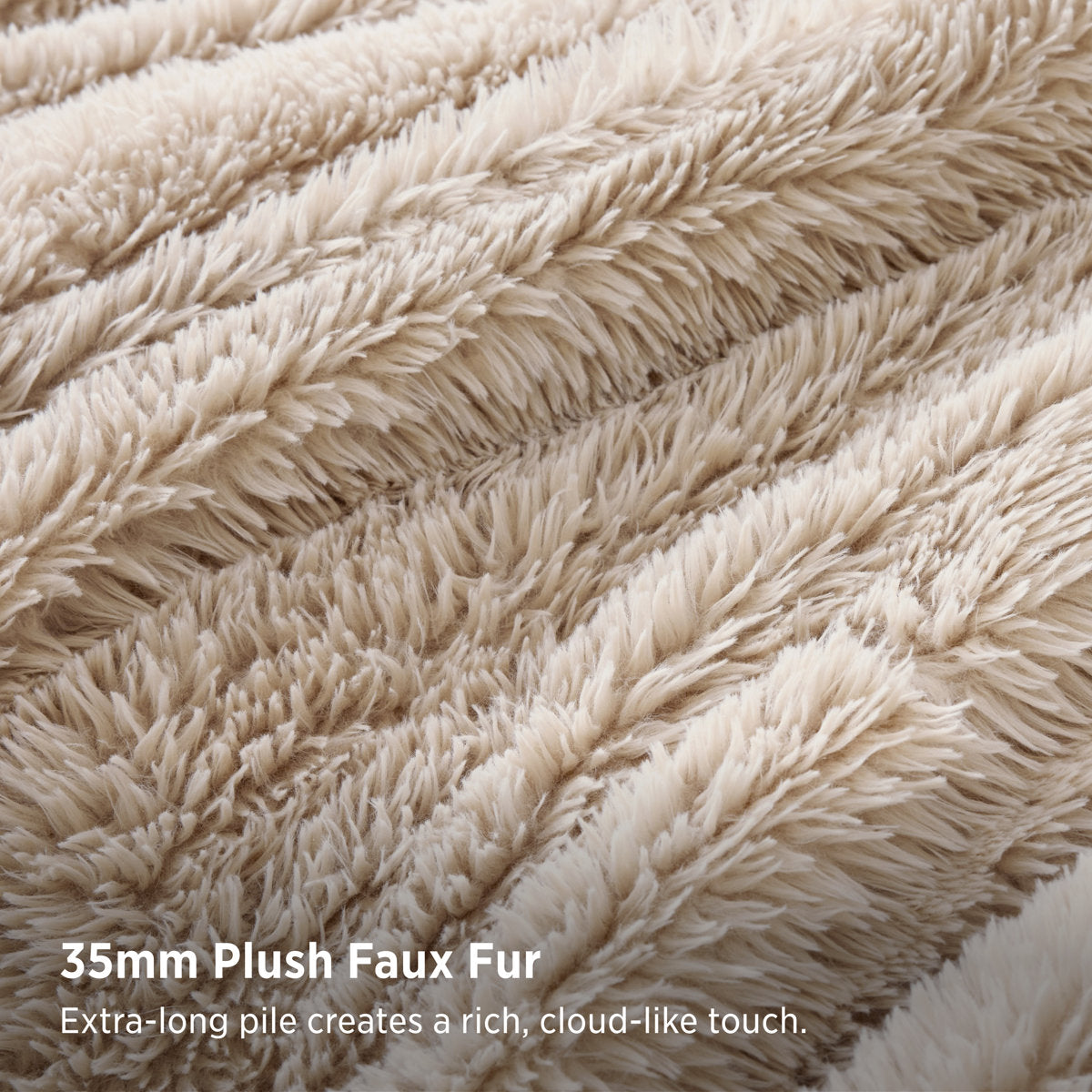 Close-up of beige 35mm plush faux fur