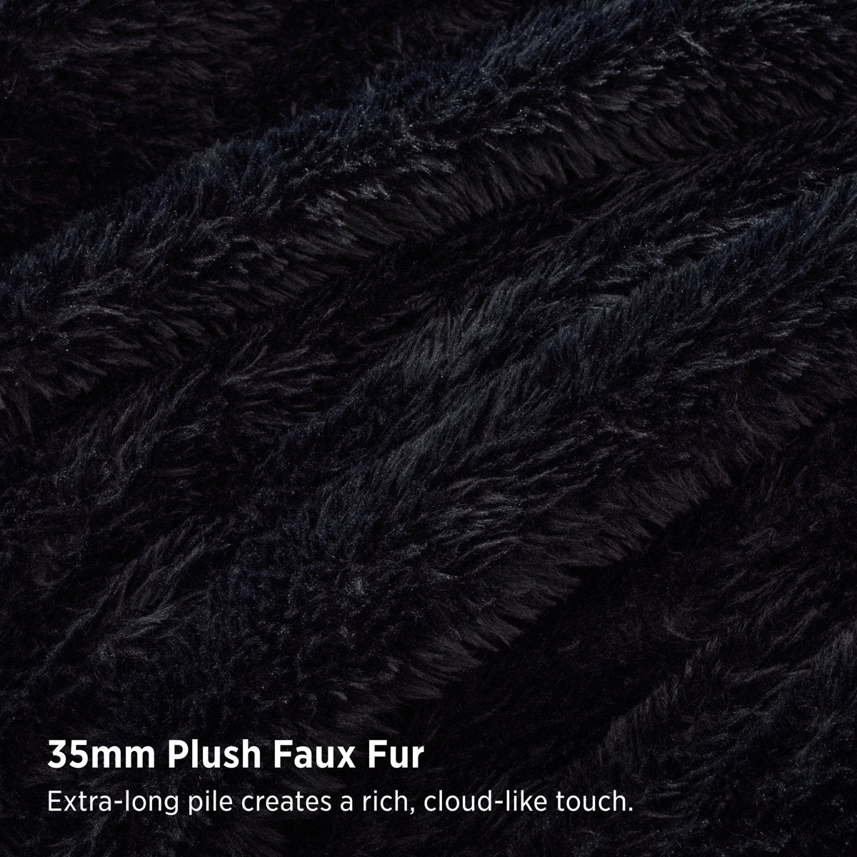 Close-up of black 35mm plush faux fur