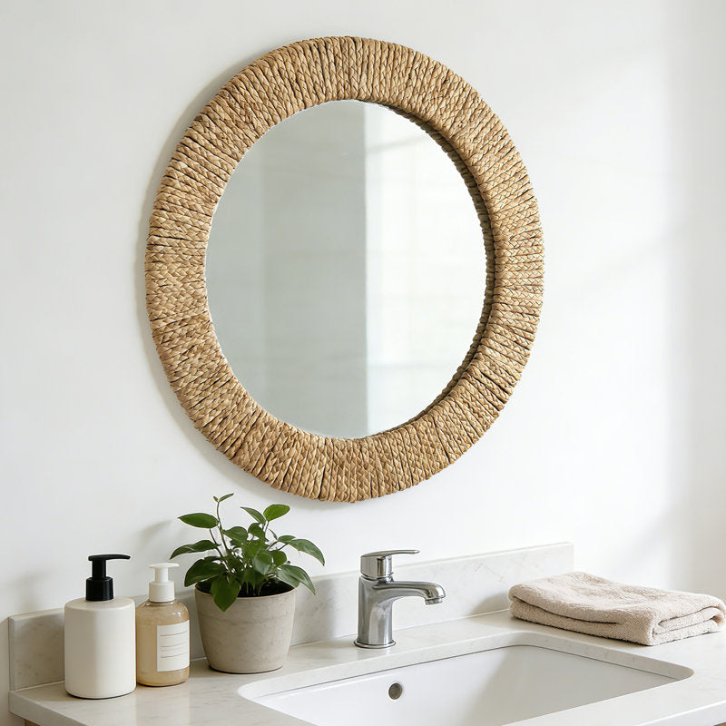 East Urban Home Handwoven Grass Round Wall Mirror - close-up texture