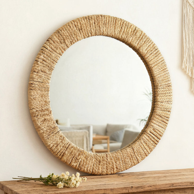 East Urban Home Handwoven Grass Round Wall Mirror - Natural seagrass frame