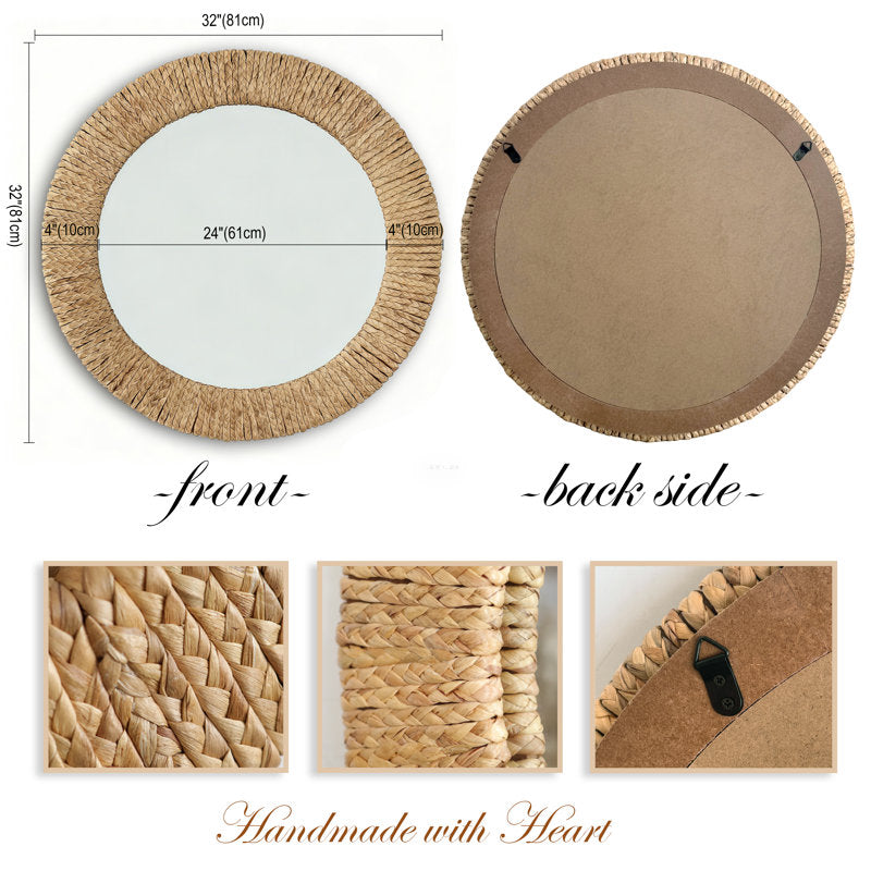 East Urban Home Handwoven Grass Round Wall Mirror - room view