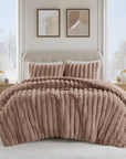 Madison Park Jasmine Faux Fur Comforter Set — Mocha, full bed view