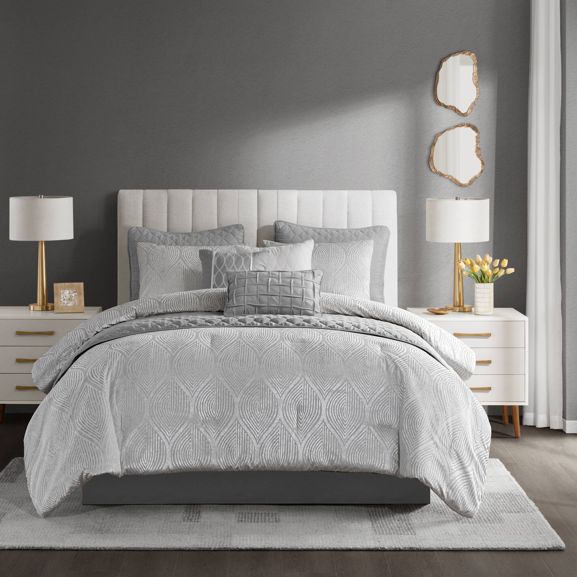 Madison Park Nocturne Comforter Set — Grey, full bed view