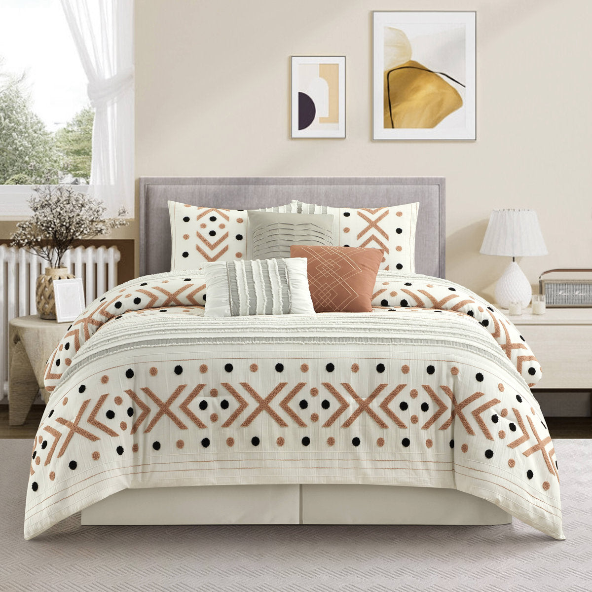 Olga 7-Piece Embroidered Comforter Set - Taupe