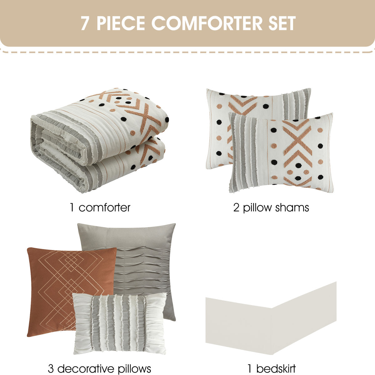 Olga 7-Piece Embroidered Comforter Set - Taupe
