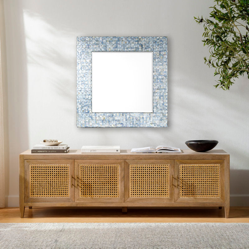 Willa Arlo Interiors Paull Wall Mirror - Blue mosaic shell frame front view