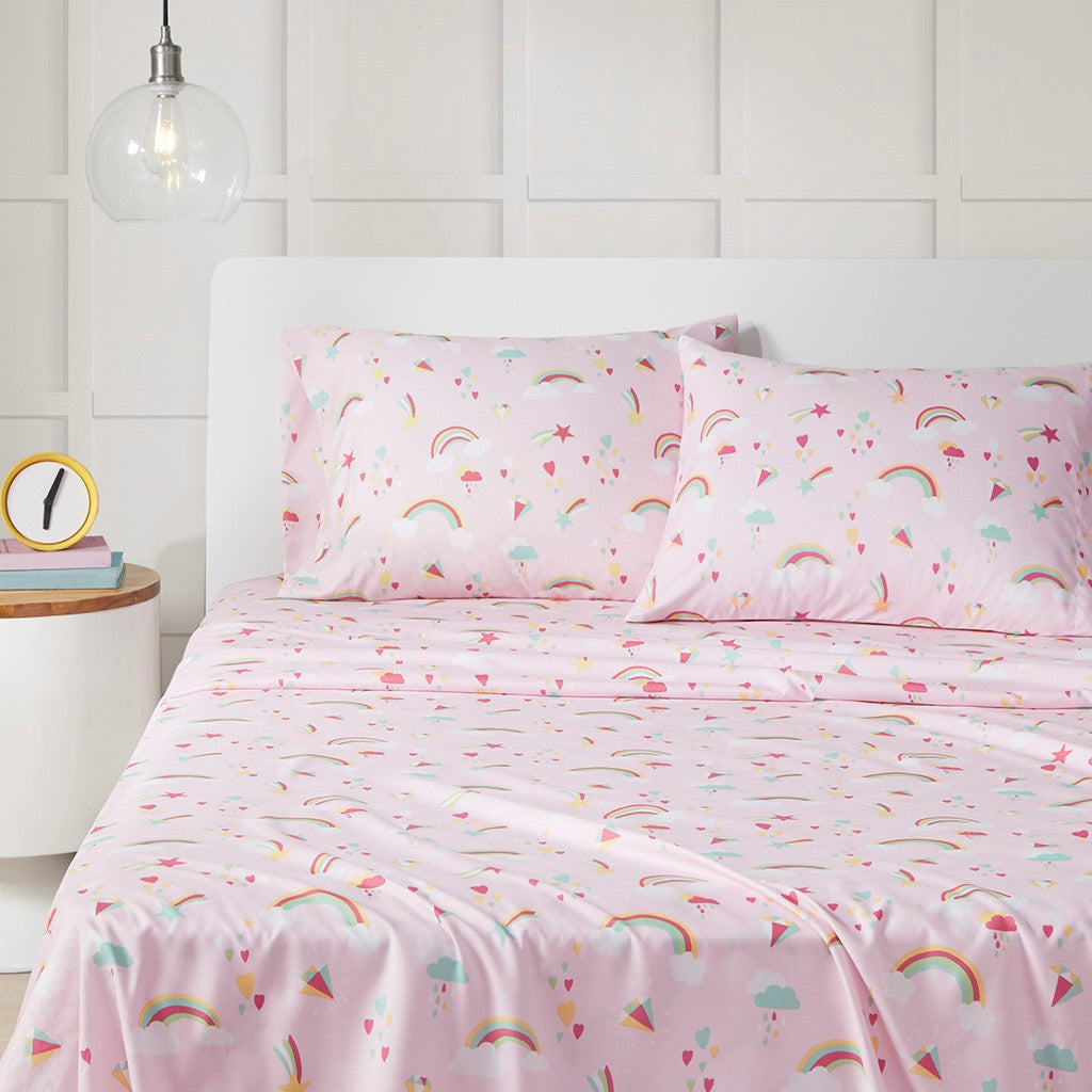 Pink Rainbow Bed Sheet Sets For Girls