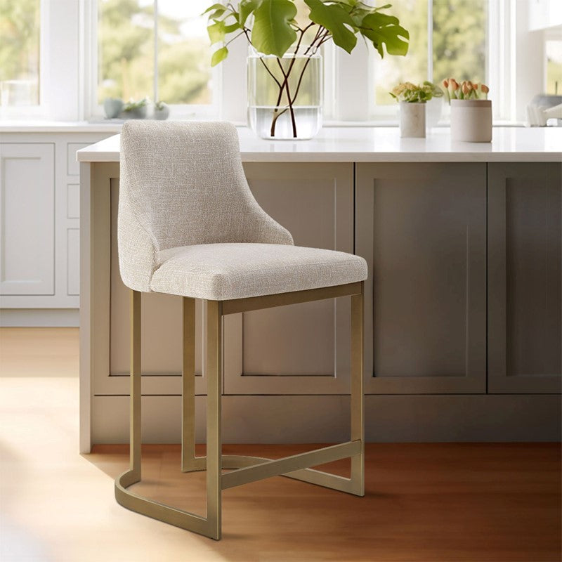 Madison Park Bryce 26H Upholstered Counter Stool with Metal Base - Cream