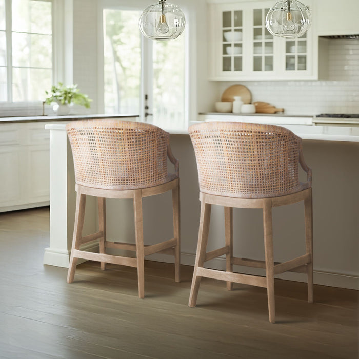 Playa Handcrafted Rattan &amp; Wood Counter Stool – rattan detail