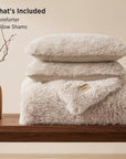 Beige faux fur comforter set: 1 comforter and 2 pillow shams