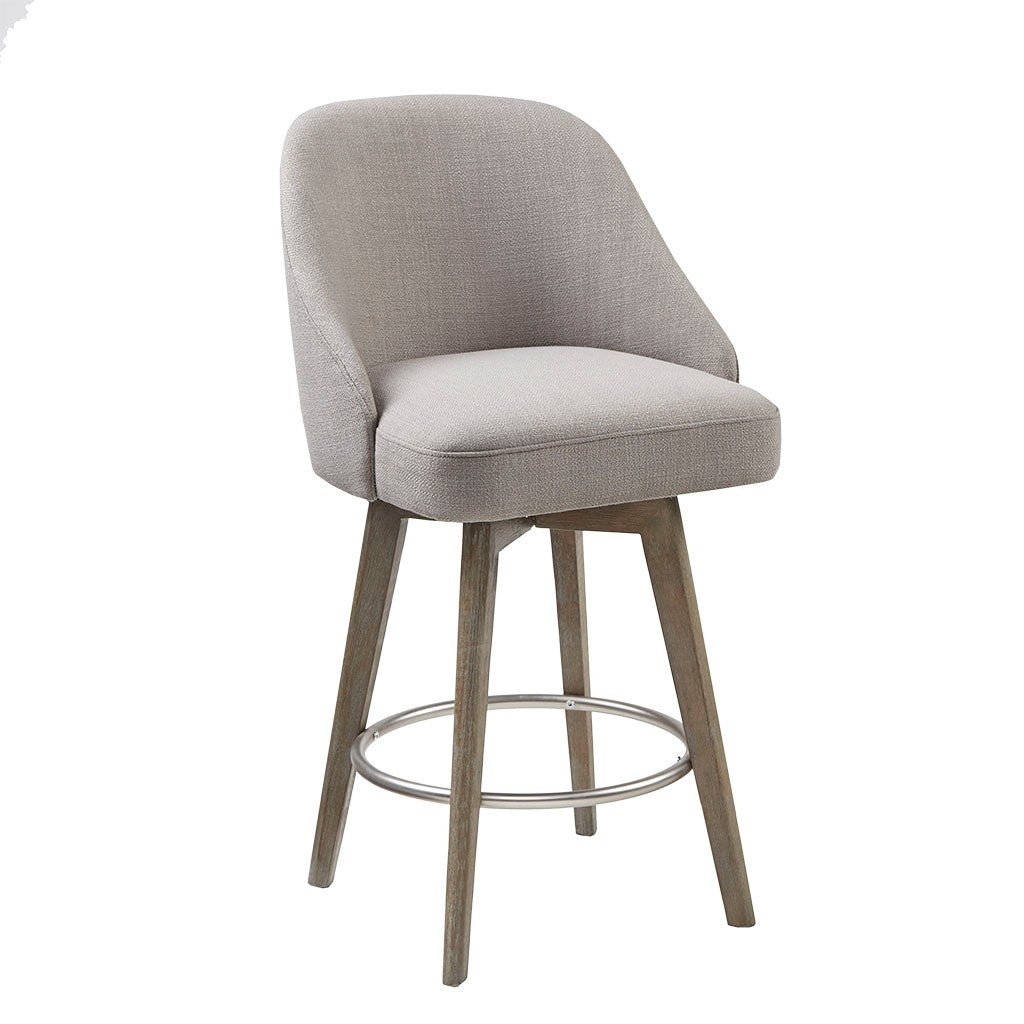 Pearce Swivel Upholstered Counter Stool with Solid Wood Legs &amp; Metal Footrest