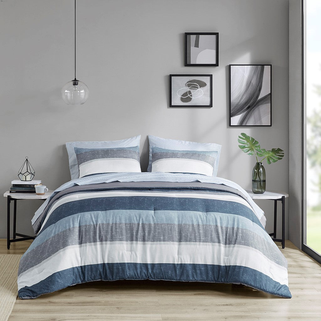 Jaxon Stripe 7 Piece Comforter  Set with Bed Sheets