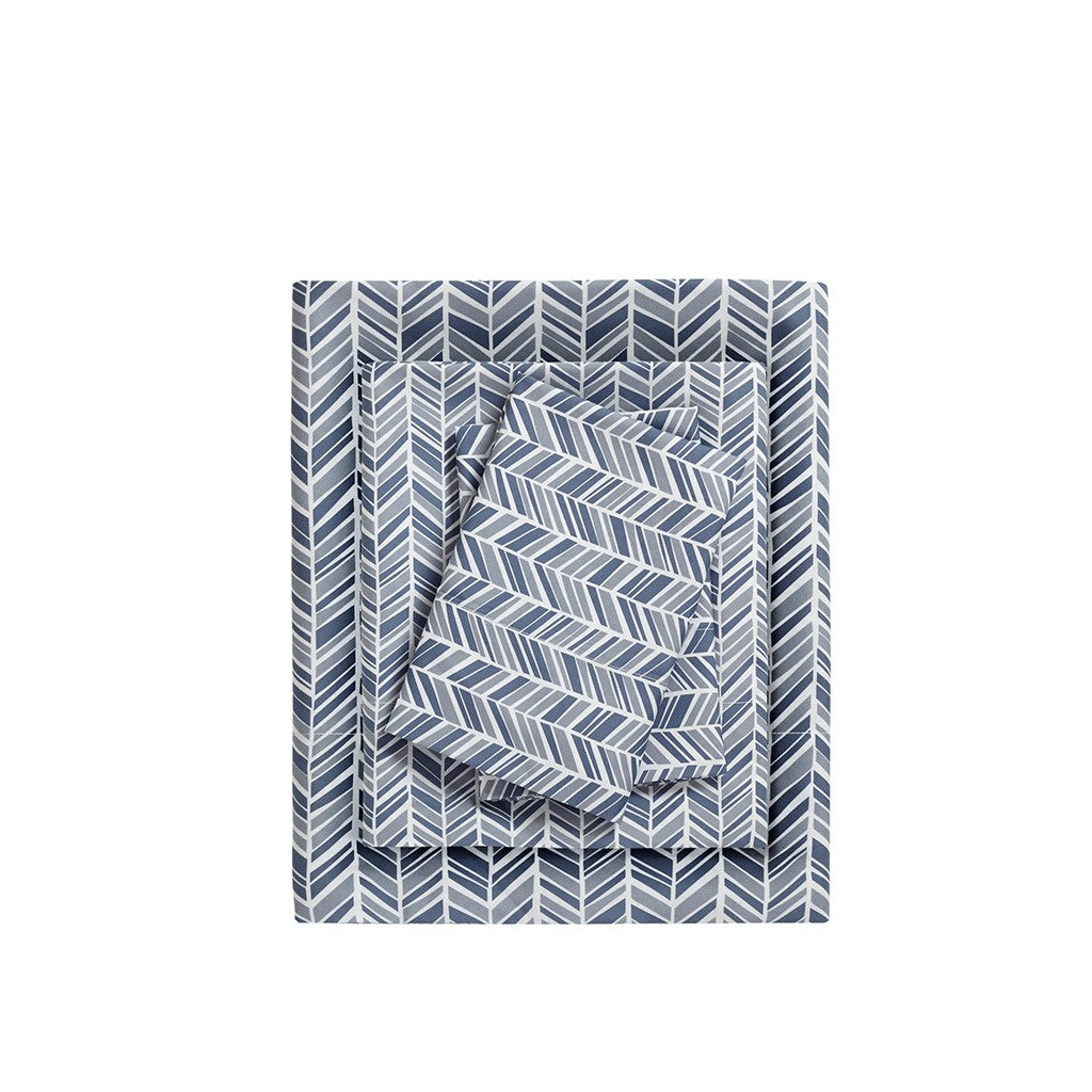 Microfiber Navy Blue &amp; Grey Pattern Bedsheet By Intelligent Design