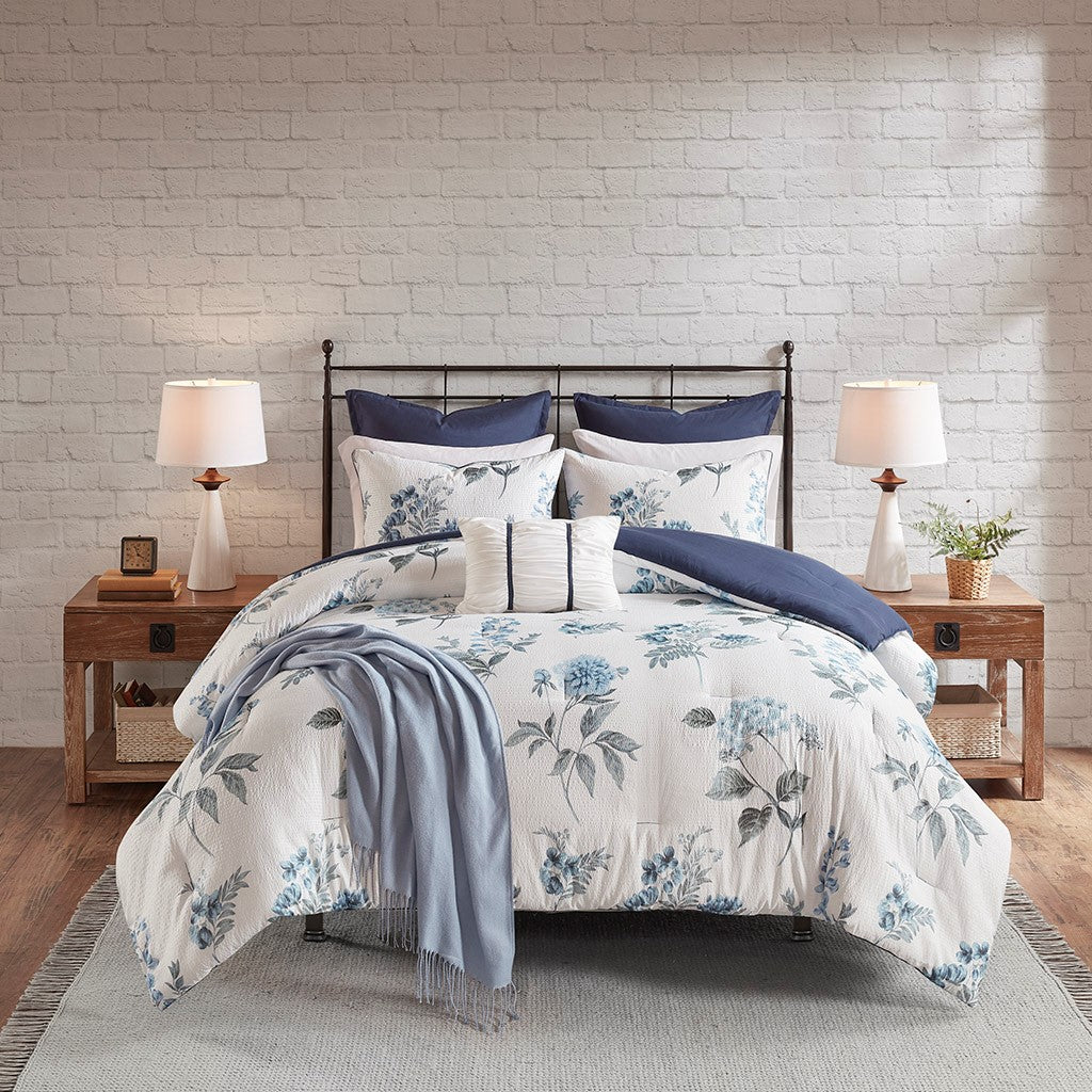 Zennia 7 PC Printed Seersucker Comforter Set with Throw Blanket by Madison Park