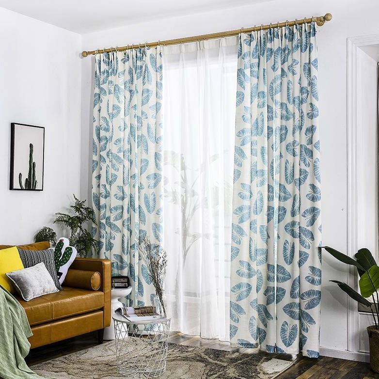 Blue Garden Leaves Curtain Panel - The Jardine Store