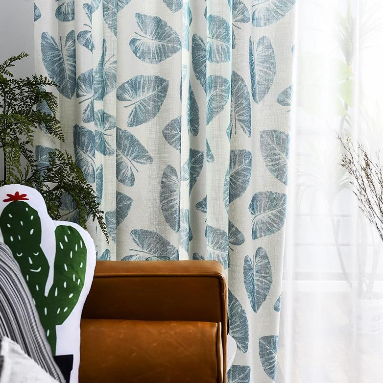 Blue Garden Leaves Curtain Panel - The Jardine Store