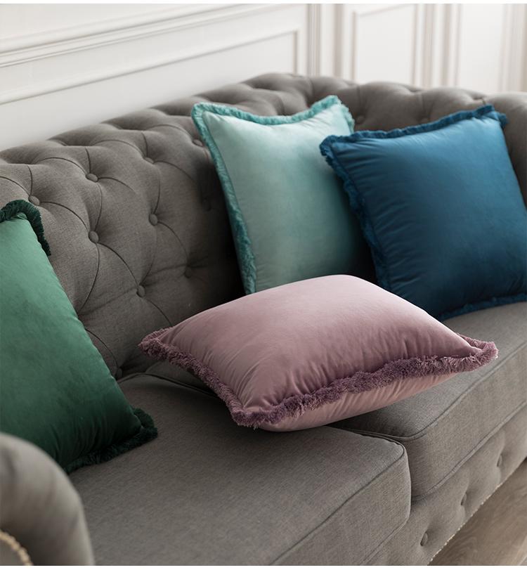Movinch Velvet Fringe Cushion Throw Pillow (Blue) - The Jardine Store