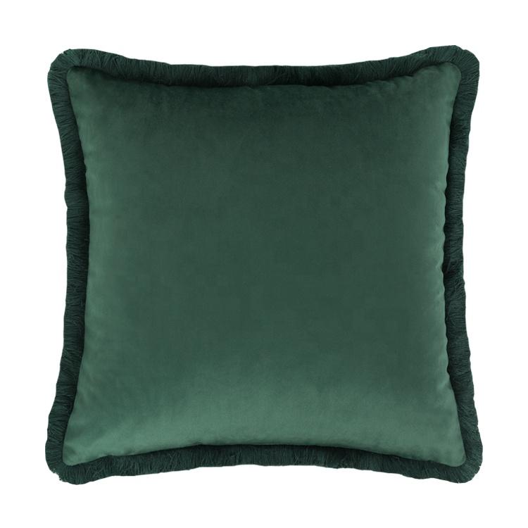 Movinch Velvet Fringe Cushion Throw Pillow (Green) - The Jardine Store