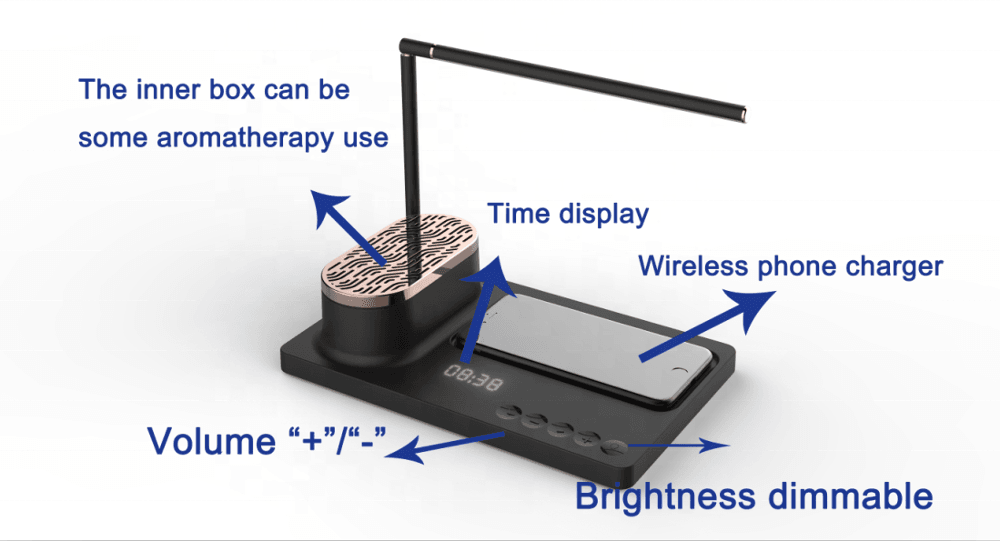 Office Desk Lamp with Wireless Charging and Bluetooth Speaker - The Jardine Store